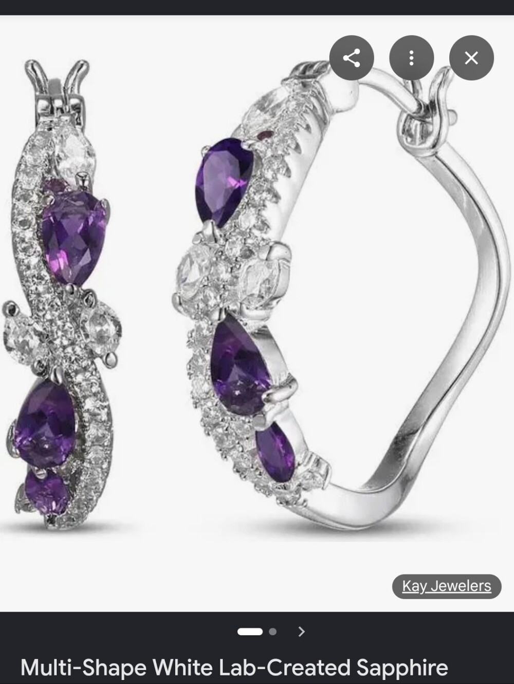 Kay Jewelers Silver Hoops with Purple Gem Accents - Women Jewelry Earrings